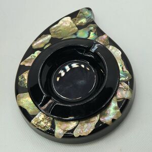 1970s Design Gifts Lucite & Abalone Ashtray - Black Base Removeable Ashtray